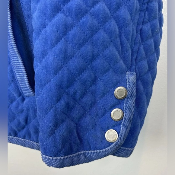 Talbots Petites Sz L Quilted Jacket Snaps Corduroy Trim Pockets Stretch Blue - Picture 4 of 8